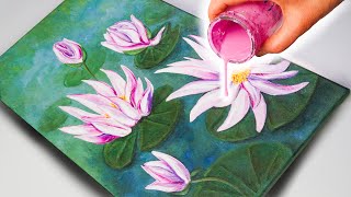 Acrylic POURING Monet Style - Super Easy Water Lily Tutorial | AB Creative