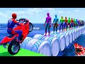 الأبطال الخارقين على القضبان دوامة قمع جسر - SPIDER-MAN on Motorcycle in Spiral Bridge Stunt Ride!