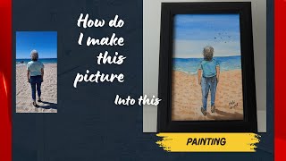 How do I make a painting of a person on the beach looking in to the ocean