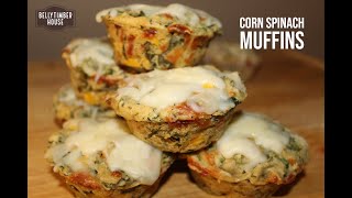 Corn Spinach Muffins | Healthy Vegetable Muffins with Cheese Sauce | Best Breakfast Savory Muffins