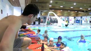 The Winskill Dolphins get a lesson from Olympic swimmer Scott Dickens March 13, 2013