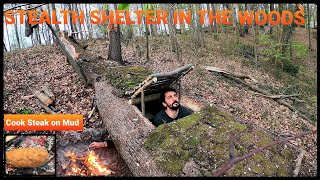 SOLO Two Days CAMPING at My BUSHCRAFT Camp - Sleep In EARTH SHELTER - Cook Big Steak on Mud Stove