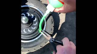 SKRT 350W electric scooter, how to fix rear tire problem,  inner tube repair sealant in description.