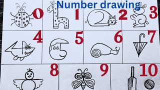 How To Draw Pictures Using Numbers 1to10 | Simple Drawing Idea | Number drawing easy step by step ||