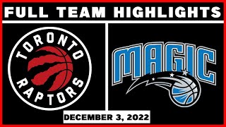 Toronto Raptors vs Orlando Magic - Full Game Highlights | Dec 3, 2022 | 22-23 NBA Season
