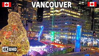 🇨🇦 【4K】Night Walk in Downtown Vancouver BC, Canada. Relaxing Walk.