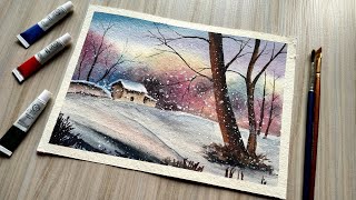 Beginner Friendly Painting - Snowy Winter Landscape Painting