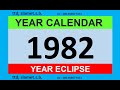 1982 calendar + map of solar and lunar eclipses in the world