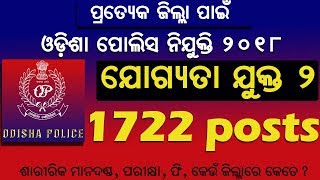 District level Police Constable recruitment | 1722 posts | Qualification +2 | Odisha Police