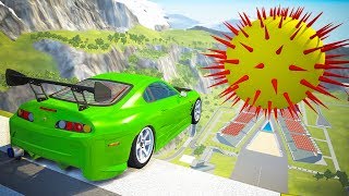 High Speed Jumping into Giant Spike Ball Crashes - BeamNG drive