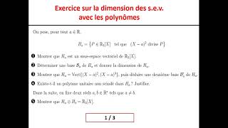 Exercice sur la dimension des s.e.v. avec les polynômes et montrer un isomorphisme.