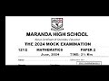 MATHS PAPER 2  KCSE 2024 PREPARATORY MOCK