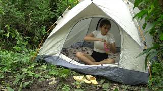 TIMELAPSE: SINGLE GIRL CAMPING IN THE FOREST ALONE ENJOYING THE SOUNDS OF THE MOUNTAINS AND FORESTS