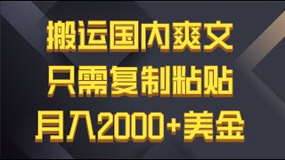 搬运国内小说爽文，只需复制粘贴，月入2000＋美金