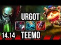 URGOT vs TEEMO (TOP) | 12/2/8, 1300+ games, Dominating | NA Diamond | 14.14