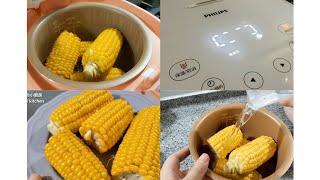 │迷你小廚房vlog│ 甜玉米 微電鍋健康蒸 》Steamed sweet corn with mini electric cooker