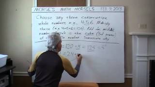 Mathematics - Product of 3 consecutive integers, add middle integer, equals a cube