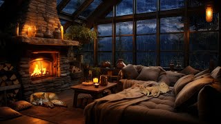 Rain & Thunderstorm with Lightning, Crackling Fireplace, Cats and Dog - Cozy Ambience to Relax