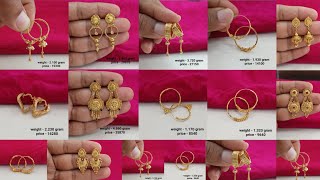 new 22ct gold hoops earrings designs 2024 with weight \u0026 price || latest gold stud long earrings ||