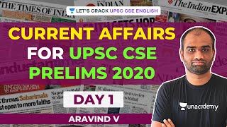 Day 1: Current Affairs for UPSC CSE Prelims 2020 | Crack UPSC CSE/IAS | Aravind V