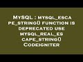 MySQL : mysql_escape_string() function is deprecated use mysql_real_escape_string() Codeigniter