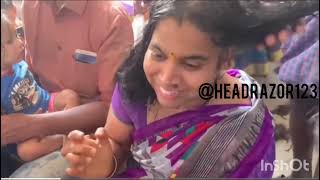 beautiful womens head massage and gundu at temple