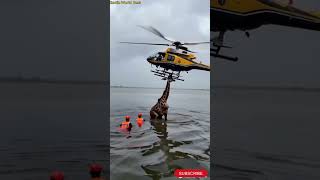 Amazing Aerial Rescue! Giraffe Lifted by Helicopter in a Daring Mission. #shortvideo #trending