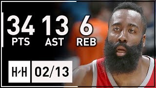 James Harden SOLO Full Highlights vs Timberwolves (2018.02.13) - 34 Pts, 13 Ast, 6 Reb!