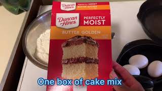 Duncan Hines perfectly moist butter golden cake with homemade whipped cream frosting