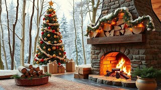 Warm Christmas Fireplace porch 🎁 Crackling Fireplace, Snowfall & Christmas Relaxing 2