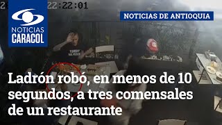 Ladrón robó, en menos de 10 segundos, a tres comensales de un restaurante