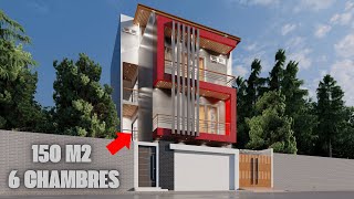 Découvrez notre magnifique plan maison 150m2 R+3 usage d'habitation de 5 chambres à Dakar Senegal