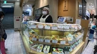 Takashimaya food hall selling Japanese foods including sushi \u0026 bento boxes. Walk video - Kyoto Japan