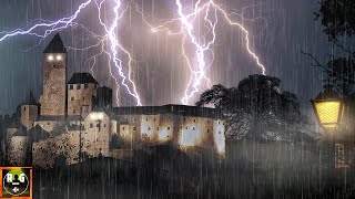 Heavy Rain and Thunderstorm Noises on a Castle with Lightning and Thunder Sound Effects | 11 Hours