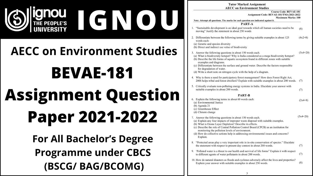 IGNOU BEVAE-181 Assignment Question Paper 2021-2022 | AECC On ...