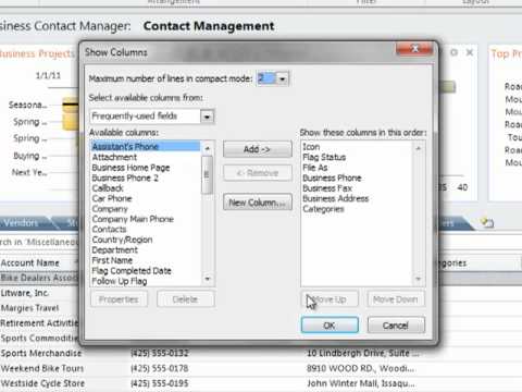 Adding and removing columns in Business Contact Manager Adding and removing columns in Business Contact Manager