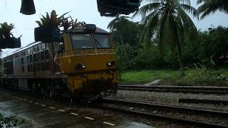 รถไฟไทย ; D.4135 ทำขบวนรถท้องถิ่นที่ 463 เข้า-ออก สถานีบ้านดินลานในวันฝนตกหนัก