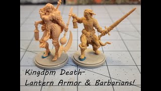 Kingdom Death- New batch!  Lantern Armor Aya and a Barbarian!