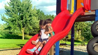 Chloe and Meghan Play at the Outdoor Playground - Sunny Sunday