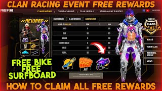 Free Fire Clans Racing Event All Free Rewards || Clans Racing Season 2 Event Rewards || Clans Racing