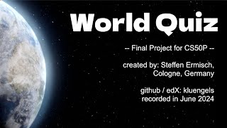 World Quiz (Final Project CS50 Python) - terminal based geo quiz built with Python