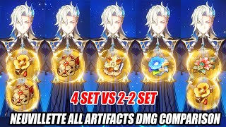 Neuvillette All Artifacts DMG Comparison - Marechaussee Hunter vs HOD vs Wanderer vs Mix Set