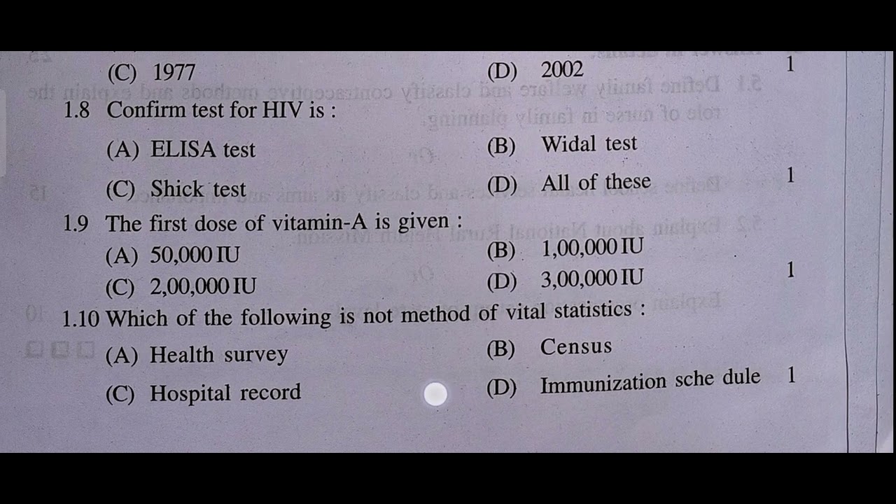 Community Health Nursing -ll Question Paper For GNM 3rd Year 2020 - YouTube