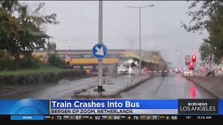 Caught on Camera: Train slams into bus stopped on tracks in Netherlands