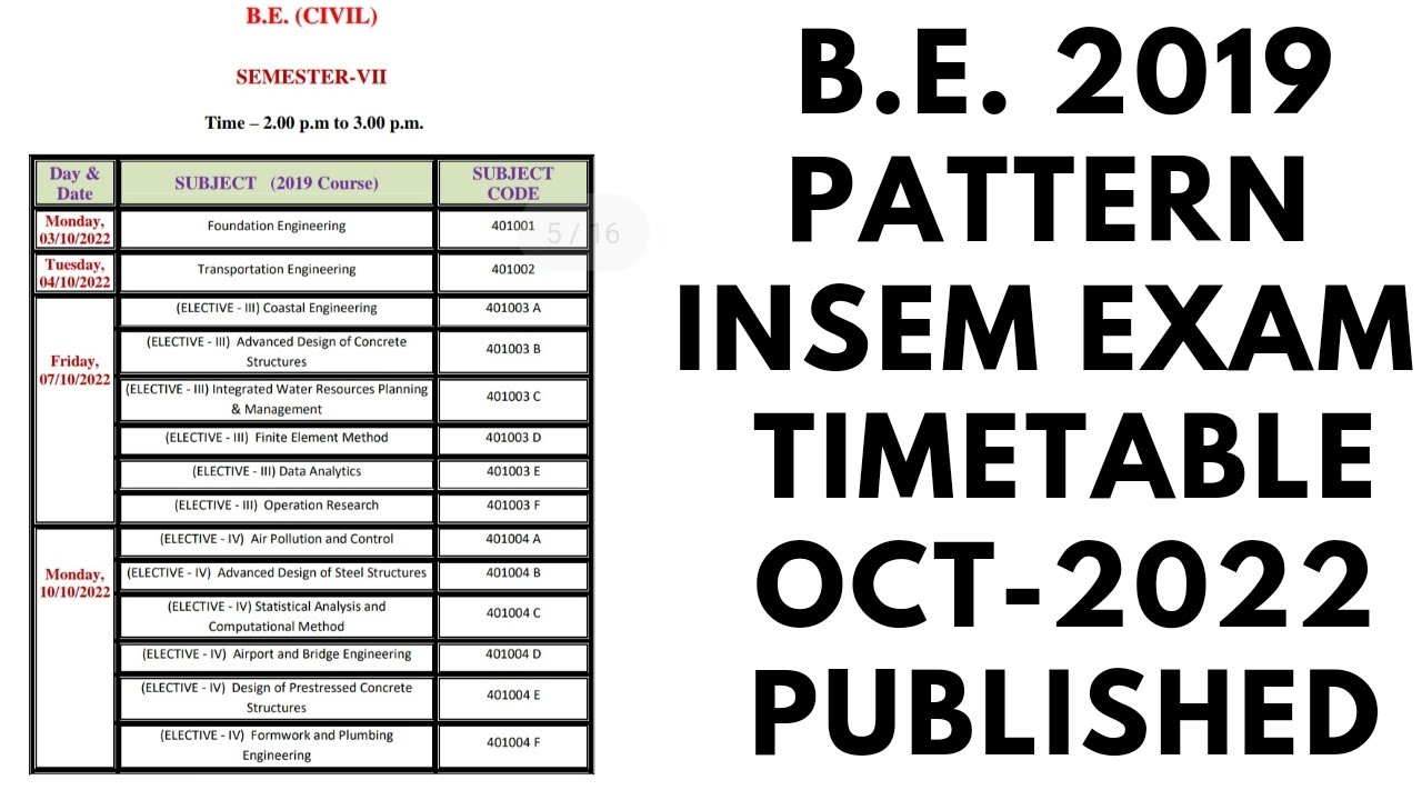 BE 2019 Pattern Insem Exam Timetable Released | Be Sppu Timetable | BE ...