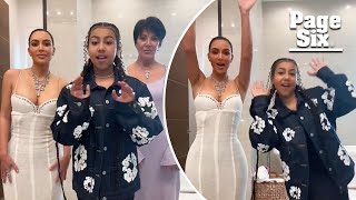 Kim Kardashian is all laced up in skintight dress and layers of crosses at family Easter party