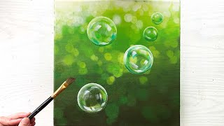 How to Paint Bubbles with Green Bokeh Background |  Relaxing Bubbles Painting Technique with Acrylic