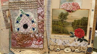 Using Vintage Fabric and Hand Embroidered Scraps in My Hinged Junk Journal