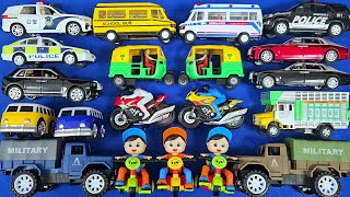 New Toy Car Collection Unveiled: Military Truck, Police Car, School Bus \u0026 Adorable Tricycle