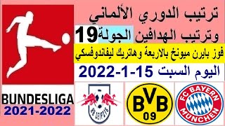 ترتيب الدوري الالماني وترتيب الهدافين اليوم السبت 15-1-2022 الجولة 19 - فوز بايرن ميونخ بالاربعة